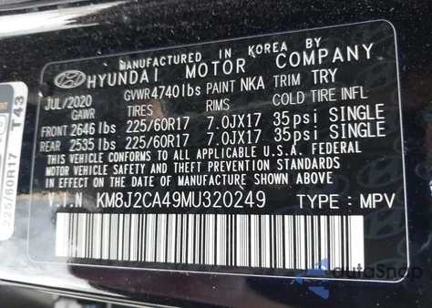 2021 Hyundai Tucson Se из США, поврежденный, VIN KM8J2CA49MU320249